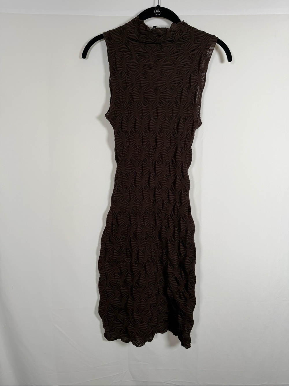Na-Kd Sleeveless Brown‎ Textured High Neck Mini Dress